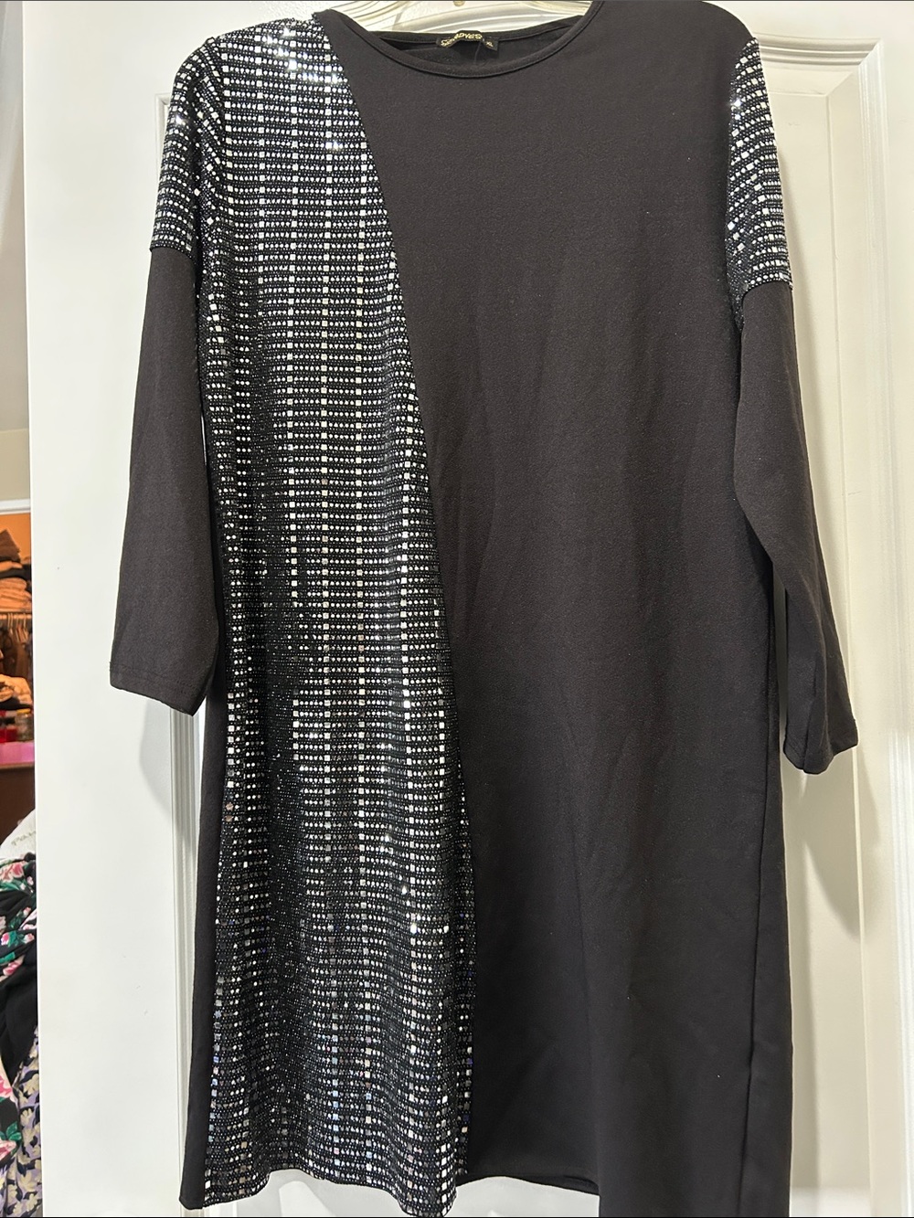 Black Sequin Accent Shift Dress